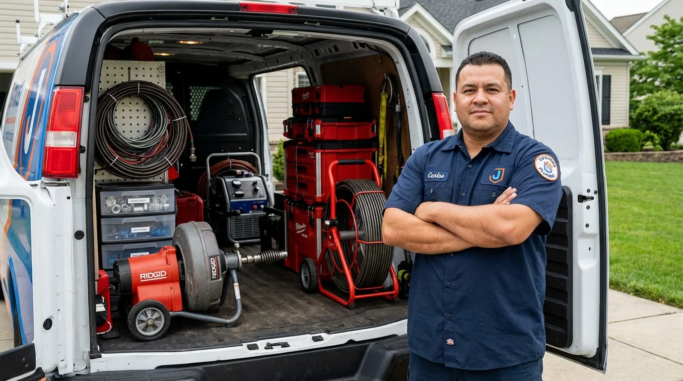 Professional drain cleaning equipment and Johns Plumbing LLC plumber in Harleigh