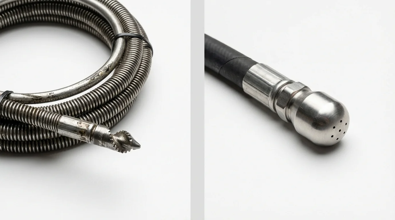 Drain snake cable and hydro jetting nozzle used for drain cleaning in Harleigh, PA