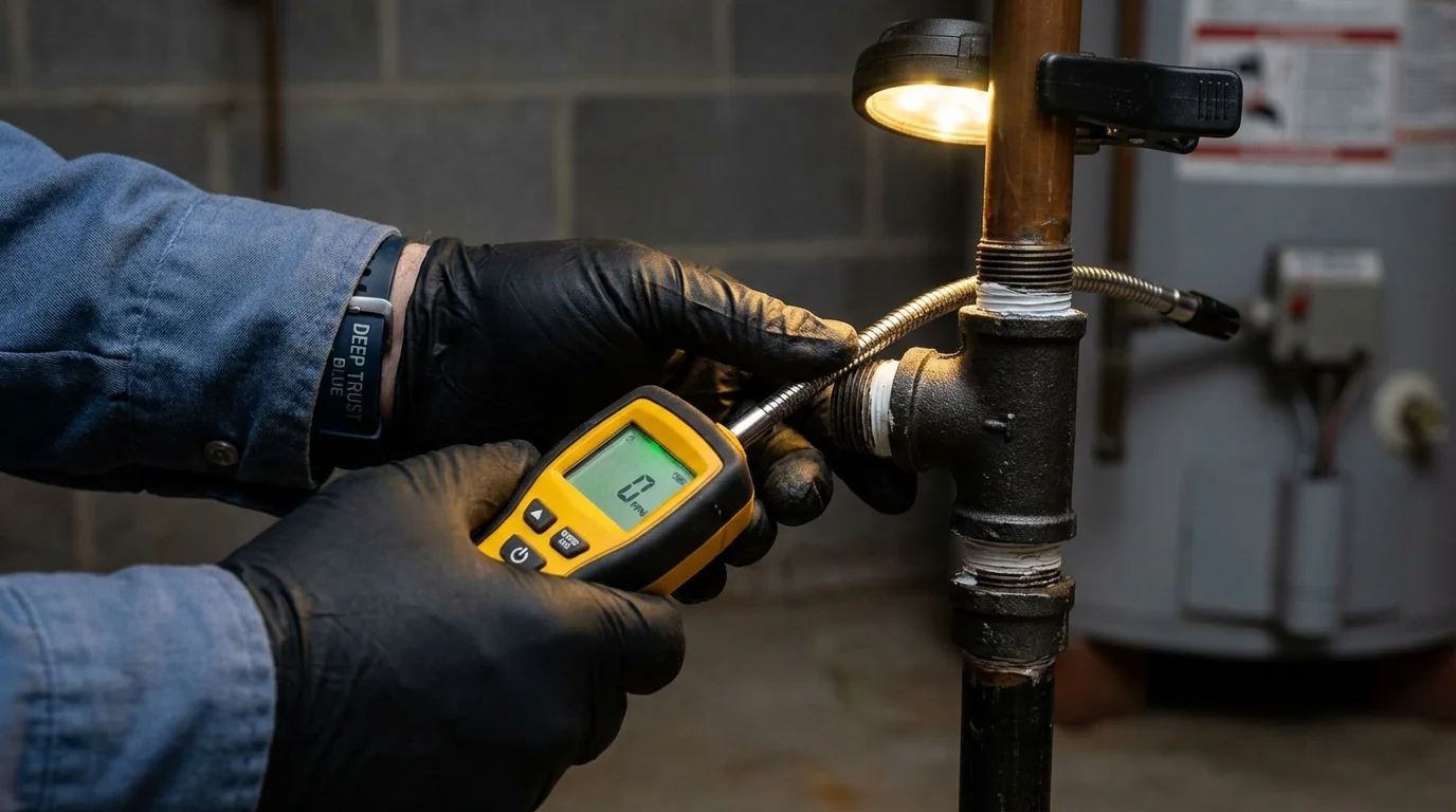 Gas leak detection with electronic sniffer by Johns Plumbing LLC in Harleigh