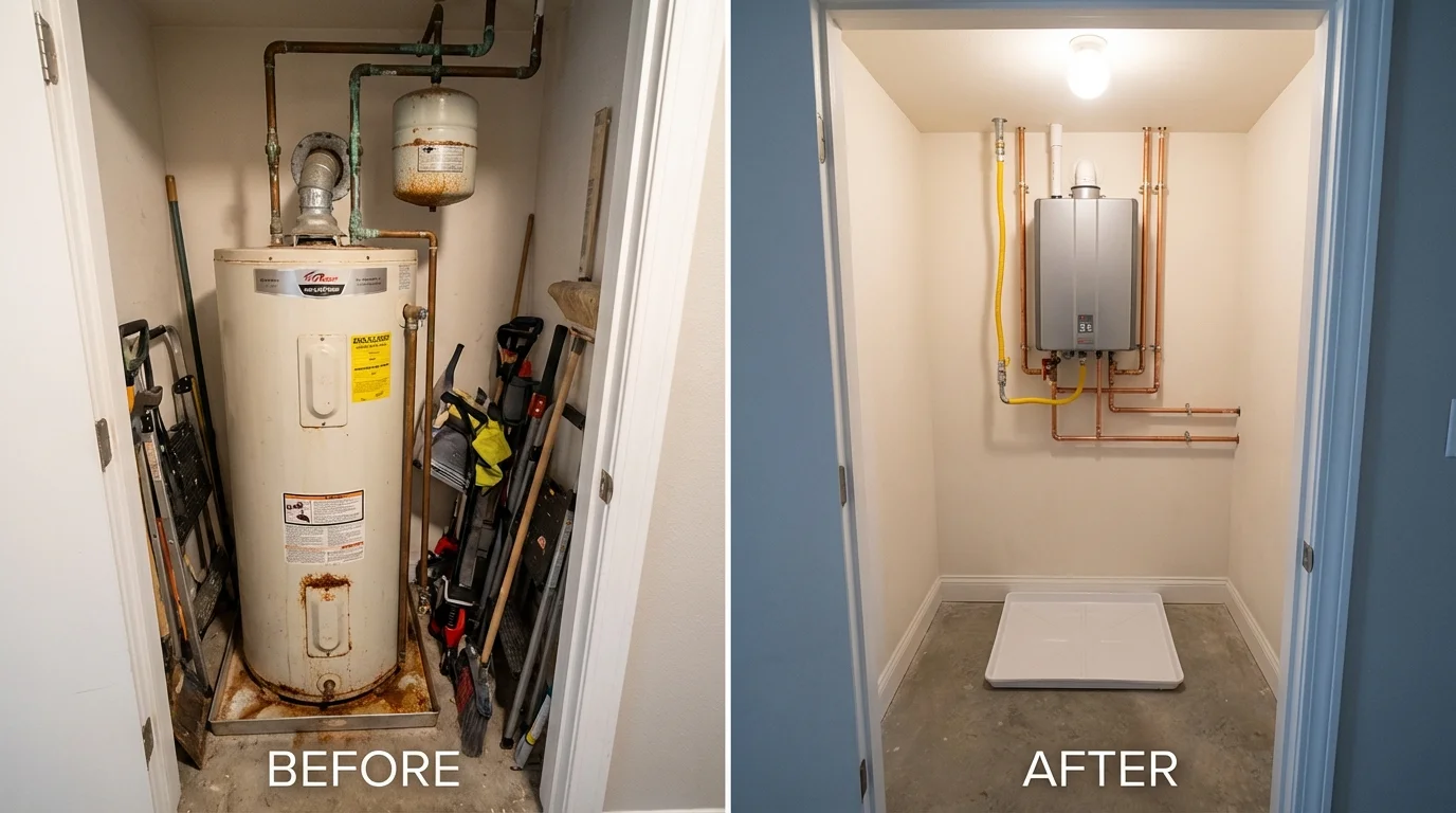 Tank water heater versus wall-mounted tankless unit comparison for Harleigh, PA homeowners