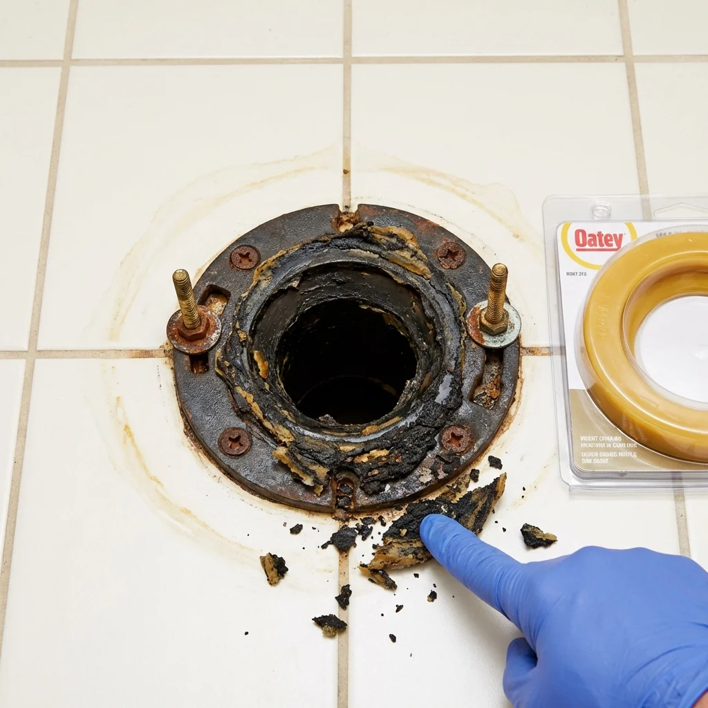 Failed wax ring showing water seepage at the base of a toilet in a Harleigh, PA home